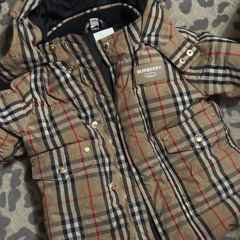 Burberry Kids Beige Check Puffer Jacket
